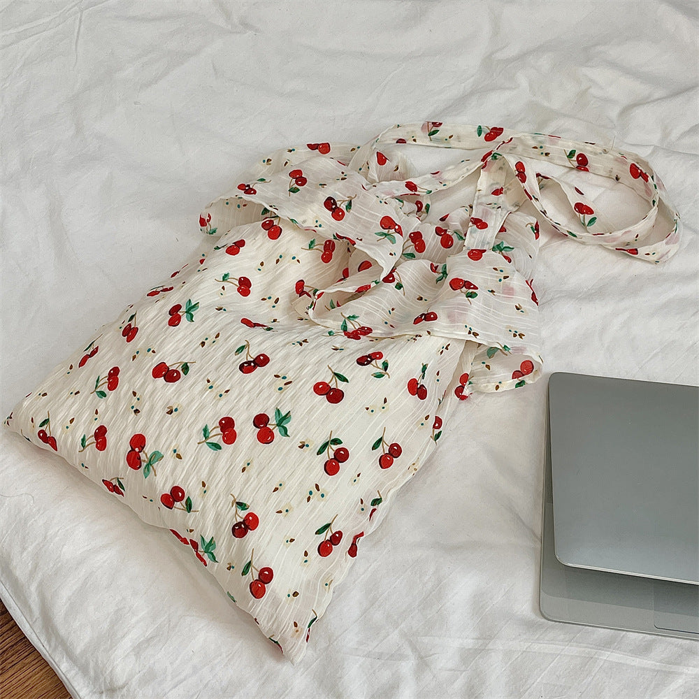 Wholesale Chiffon ruffle shoulder bag cute cherry canvas bag